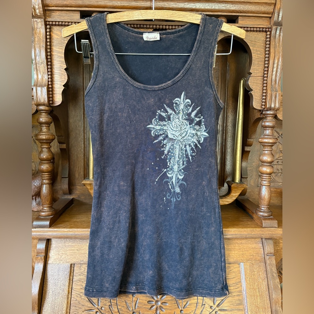 Davida Embellished Women's Y2K Biker Tank Top Size Medium